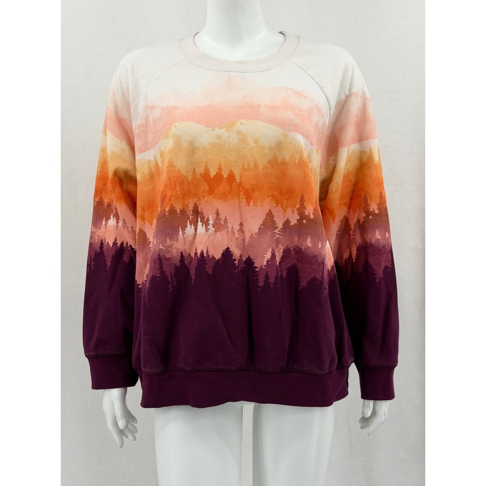 Old Navy Sweatshirt Women 2X Ombre Scenic Forest Mountains Outdoors Autumn Cabin